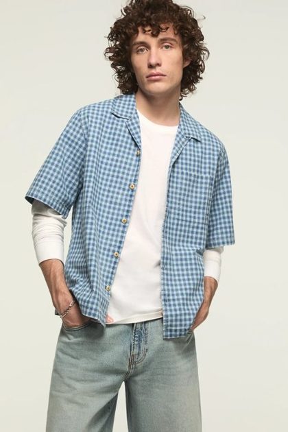 KINDA CROPPED CAMP COLLAR SHIRT, INDIGO
