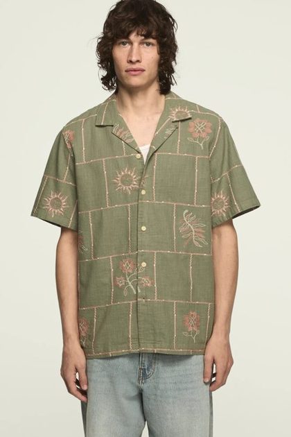 NOVELTY CAMP COLLAR SHIRT, OLIVE MULTI