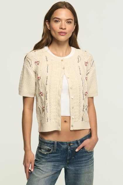ROSETTE BUTTON UP SWEATER TEE, Turtledove
