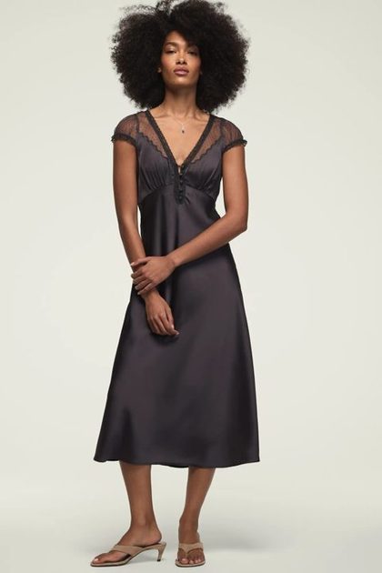 SHORT SLEEVE SIMONE LACE MAXI DRESS, INDIA INK