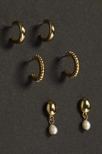 Pearl Drop and Hoop Set, GOLD