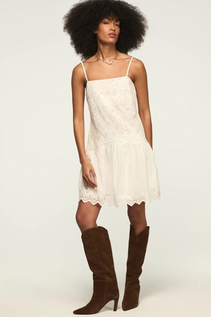 FESTIVAL LACE MINI DRESS, CREAM