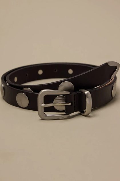 LEATHER BELT WITH OVERSIZED STUDDS, BLACK