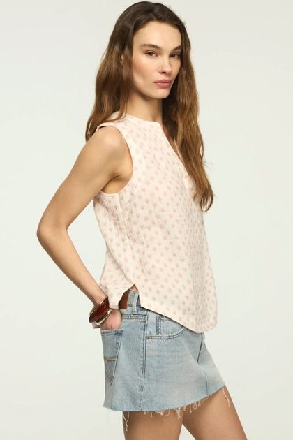 GAUZE POPOVER TANK, CREAM IKAT