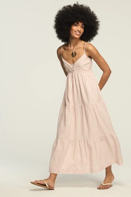 PRINTED RUCHED WAIST MAXI, BLUSH IKAT