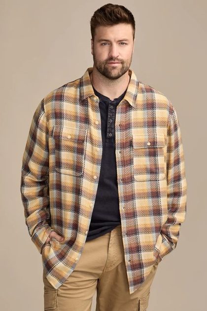 BIG & TALL HERRINGBONE HUMBOLDT UTILITY SHIRT, YELLOW PLAID