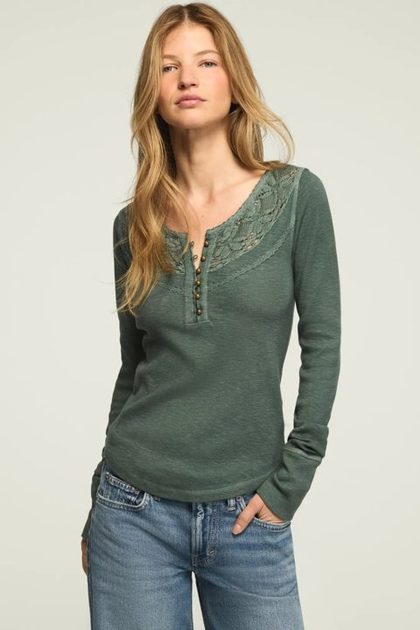 Lace Yoke Henley, Balsam Green