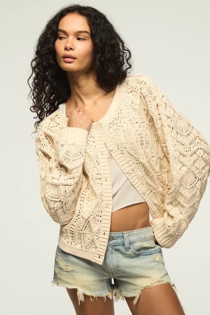 Open Stitch Cardigan Sweater, WHITECAP GRAY