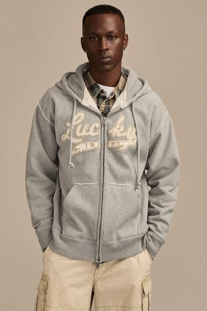 LUCKY FULL ZIP HOODIE, HEATHER GREY
