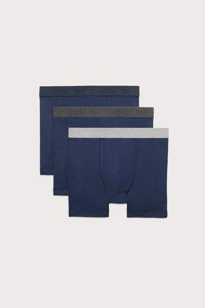 3 PACK COTTON VISCOSE BOXER BRIEFS, DARK BLUE