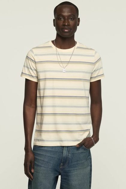 STRIPED SHORT SLEEVE SUPIMA CREW NECK TEE, GARDENIA MULTI
