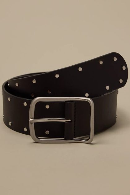 WIDE DOUBLE STUDDED HIP BELT, BLACK