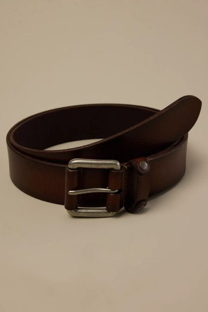 Leather and Studs Keeper Belt, BROWN