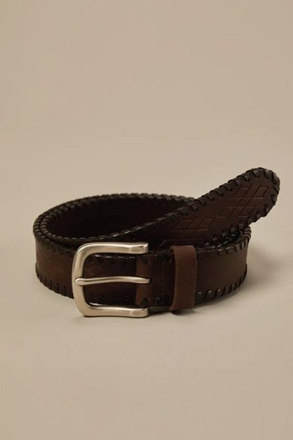 LEATHER EMBOSSED BELT, BROWN