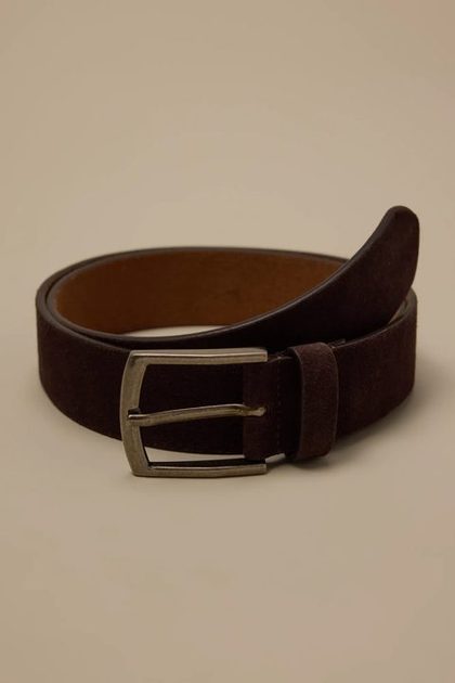 SUEDE LEATHER BELT, DARK BROWN