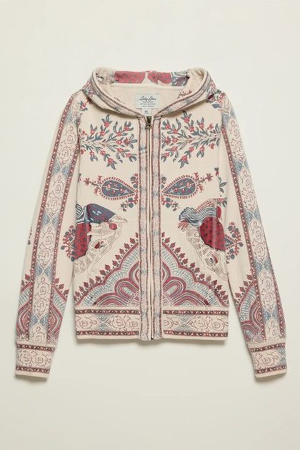 Lucky Brand Vintage Y2K Full Zip Hoodie, CREAM MULTI