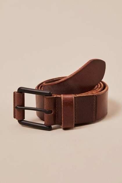TAB LEATHER BELT, BROWN