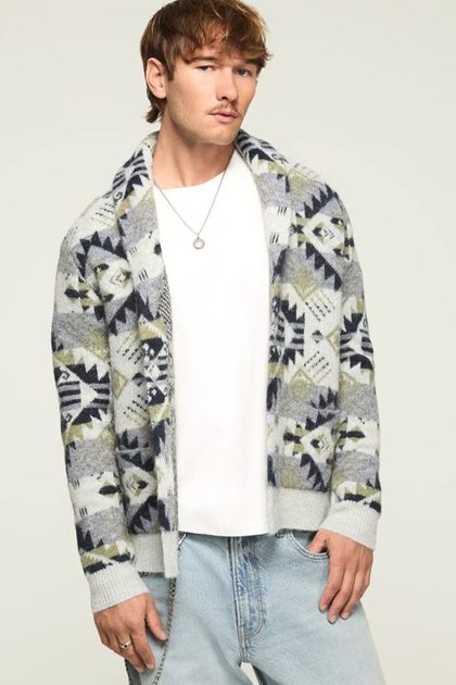 FAIR ISLE CARDIGAN, OATMEAL MULTI